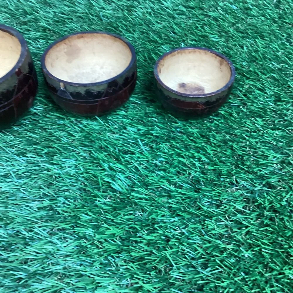 Vintage Hand Carved Nesting Bowls Tribal Design 5
